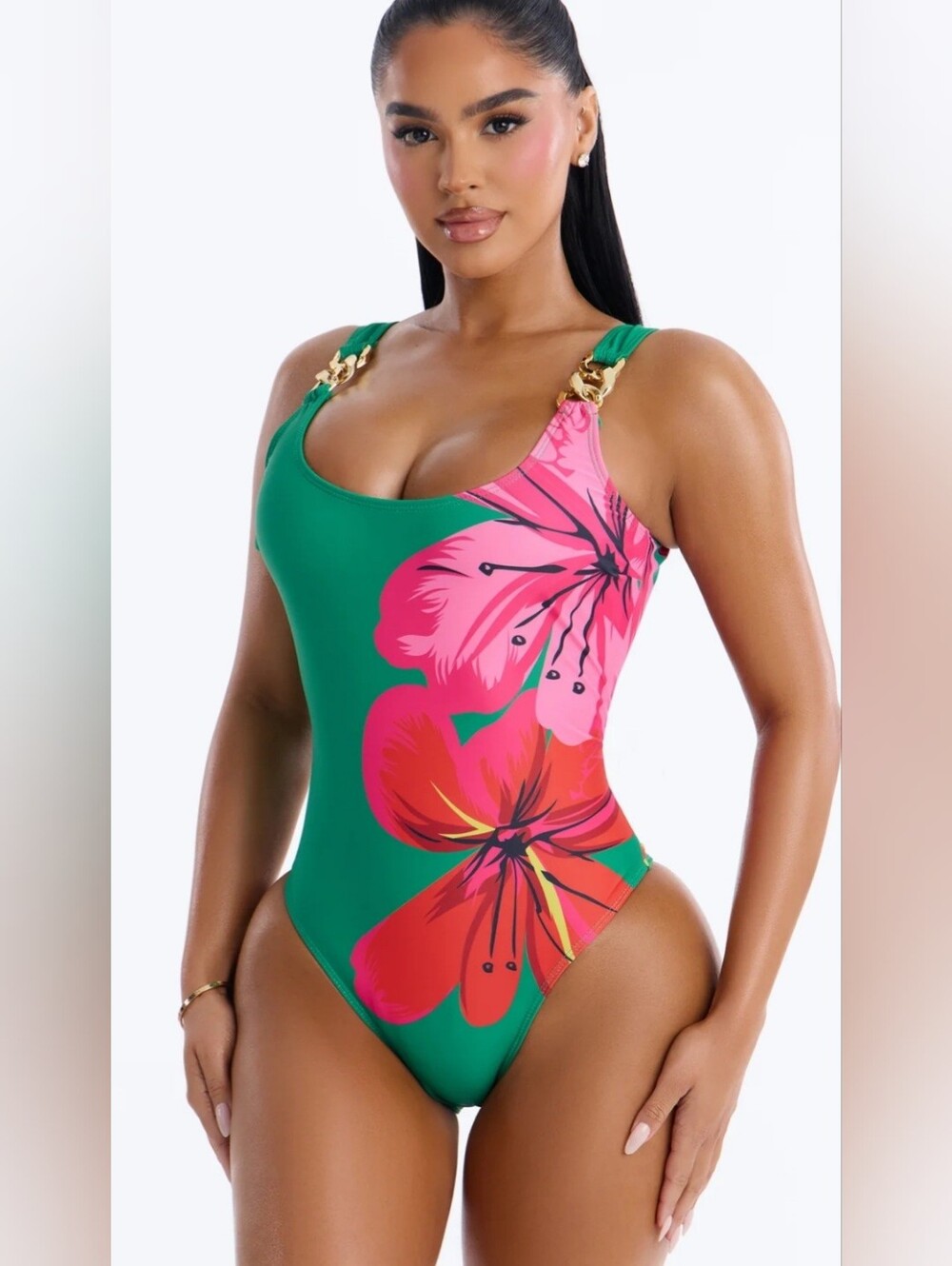 NWT FASHION NOVA Mirella Floral 1 Piece Scoop Neck Swimsuit Size M